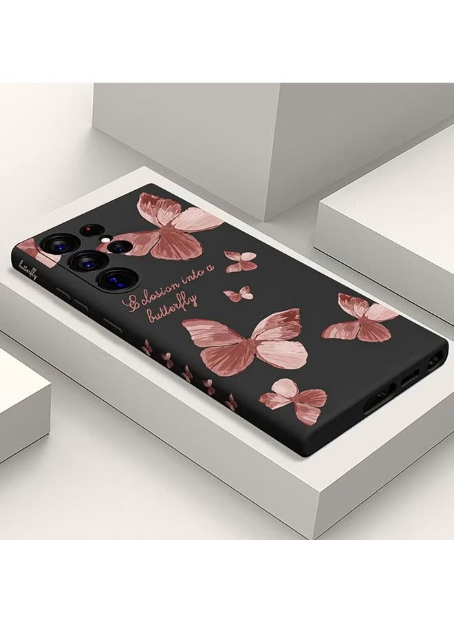 جيفت جراب لهاتف سامسونج جالاكسي S24 ألترا، جراب بتصميم فراشة، مقاوم للانزلاق، مقاوم للصدمات، مرن، من السيليكون الناعم، لهاتف سامسونج جالاكسي S24 ألترا - أسود - Image 1