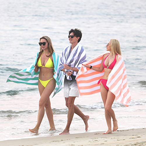 HENBAY Cotton Oversized Beach Towel - Large 70 x 35 Inch Pool Towel, Green Striped Quick Dry Swimming Cabana Towel - Image 3