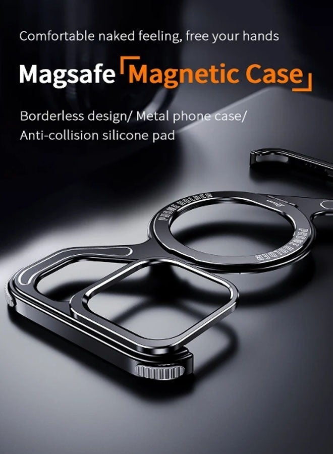 Luxury Metal Z-Shaped Magnetic MagSafe Stand Phone Case for iPhone 16ProMax/16Pro Detachable Snap Frameless Shock Resistant Case - Image 4