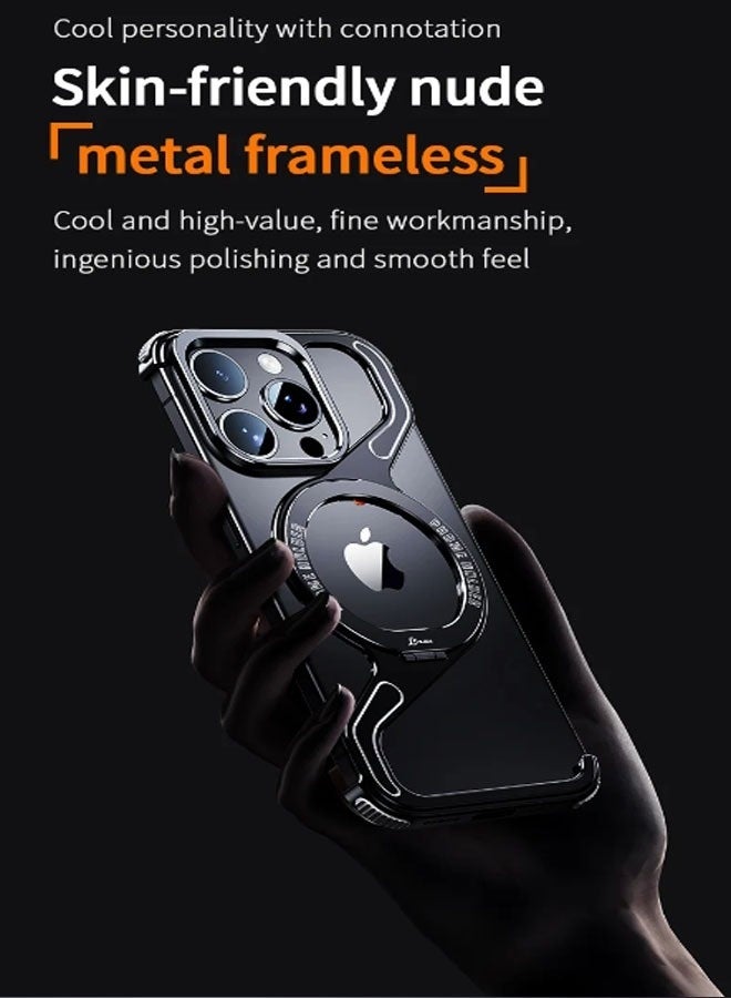 Luxury Metal Z-Shaped Magnetic MagSafe Stand Phone Case for iPhone 16ProMax/16Pro Detachable Snap Frameless Shock Resistant Case - Image 5