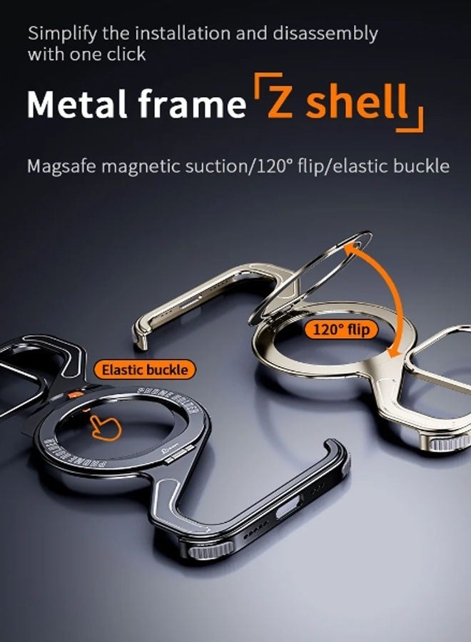 Luxury Metal Z-Shaped Magnetic MagSafe Stand Phone Case for iPhone 16ProMax/16Pro Detachable Snap Frameless Shock Resistant Case - Image 2