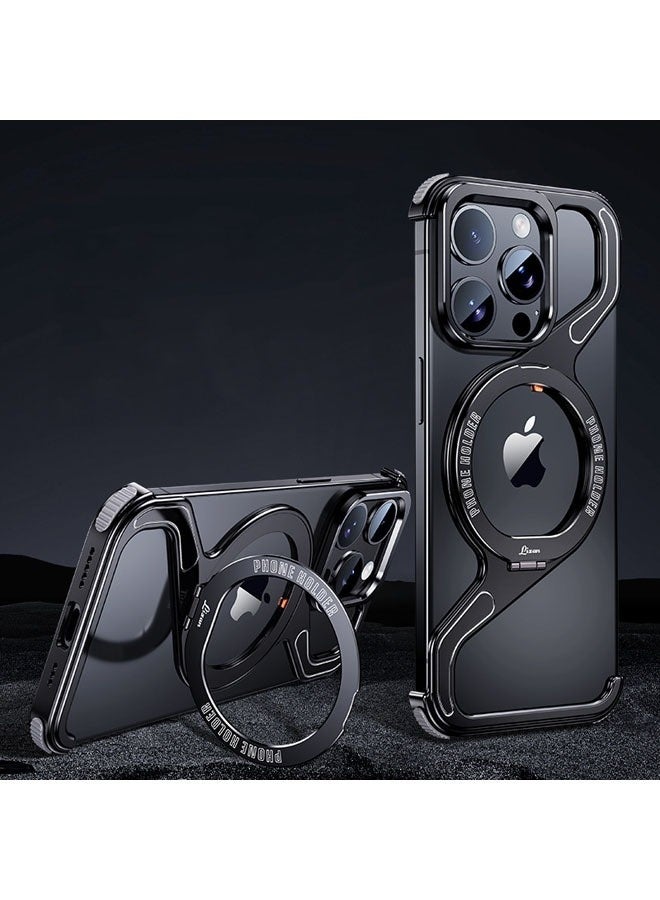 Luxury Metal Z-Shaped Magnetic MagSafe Stand Phone Case for iPhone 16ProMax/16Pro Detachable Snap Frameless Shock Resistant Case - Image 1