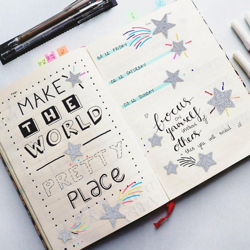 iKammo 6 Pack Glitter Foam Gold Star Letter Stickers 3D Planner Stickers  Easy PeelOff  DIY Arts and Crafts Daily Planner Bullet Journals Silver Star - Image 5