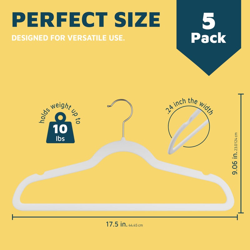 Lifemaster Velvet Clothes Hanger â€“ with 360 Degree Swivel Hook and Non-Slip Shoulder Notch, Holds Up to 10 lbs, Heavy Duty Hanger Set, for Organizing Suit, Dress, Coat, and Clothes, Pack of 5, White - Image 2