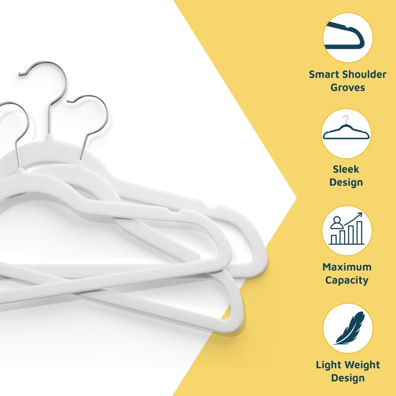 Lifemaster Velvet Clothes Hanger â€“ with 360 Degree Swivel Hook and Non-Slip Shoulder Notch, Holds Up to 10 lbs, Heavy Duty Hanger Set, for Organizing Suit, Dress, Coat, and Clothes, Pack of 5, White - Image 5