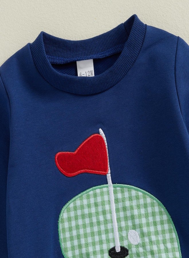 SAYOO Toddler Baby Boy Golf Outfit Hole in One Embroidery Sweatshirts Top Plaid Long Pants Set 2Pcs Golf Theme Fall Clothes (Navy Blue, 6-12 Months) - Image 5