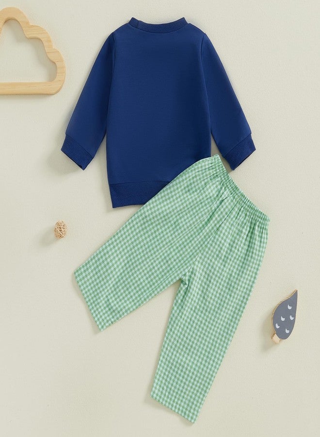 SAYOO Toddler Baby Boy Golf Outfit Hole in One Embroidery Sweatshirts Top Plaid Long Pants Set 2Pcs Golf Theme Fall Clothes (Navy Blue, 6-12 Months) - Image 4