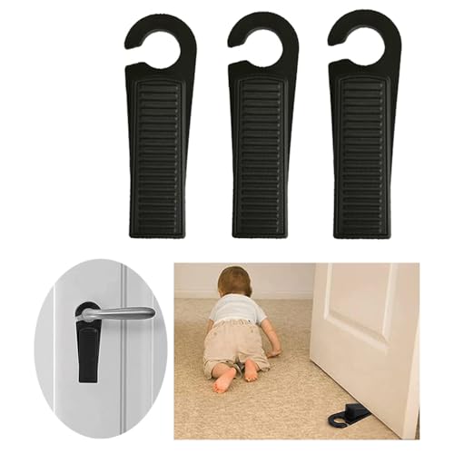 Fapiwen Door Stopper for Home, Fapiwen 3Pcs Non-Slip Door Wedges, Baby Safety Wedge with Rubber Hook Door Stop Stoppers Block Wedge Doorstops for Home Office Warehouses Classrooms (Black) - Image 1