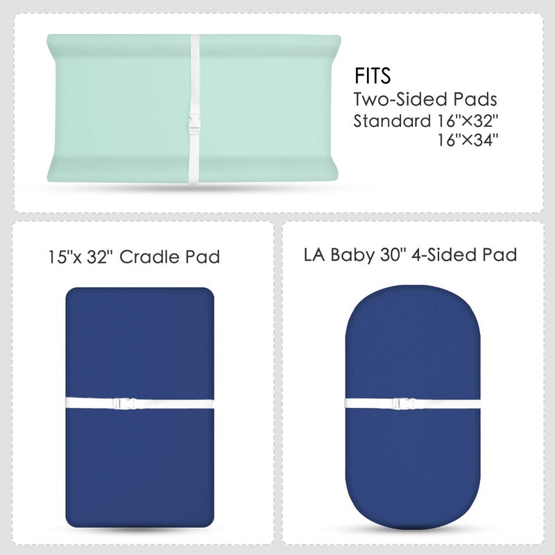 TILLYOU Changing Pad Cover Set in Soft Jersey Material - Fits 32"/34''x16 Contoured Pad for Babies, Navy Blue & Lt Green - Image 3