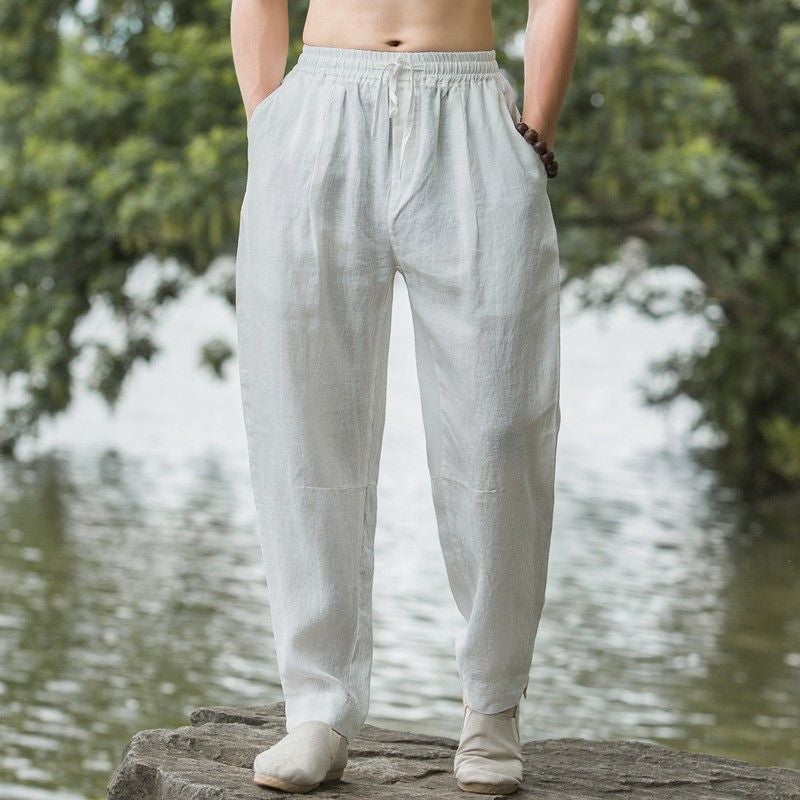 Pure Linen Casual Pants Men'S Loose Plus Size Hallen Pants Summer Ultra-Thin Retro Chinese Style Men'S Pants - Image 5