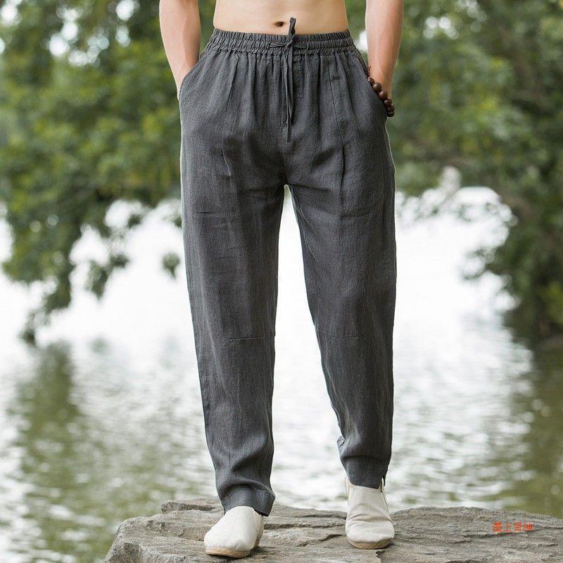 Pure Linen Casual Pants Men'S Loose Plus Size Hallen Pants Summer Ultra-Thin Retro Chinese Style Men'S Pants - Image 3