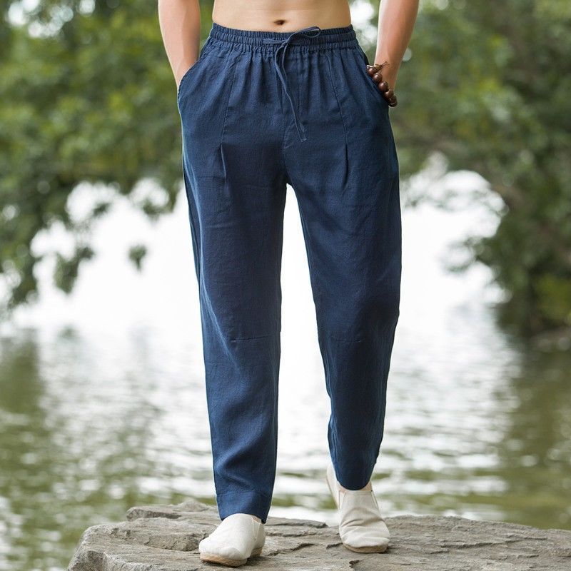Pure Linen Casual Pants Men'S Loose Plus Size Hallen Pants Summer Ultra-Thin Retro Chinese Style Men'S Pants - Image 1