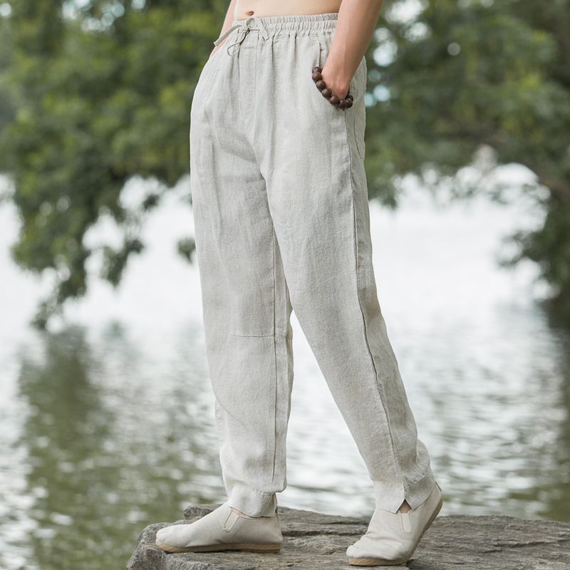 Pure Linen Casual Pants Men'S Loose Plus Size Hallen Pants Summer Ultra-Thin Retro Chinese Style Men'S Pants - Image 4