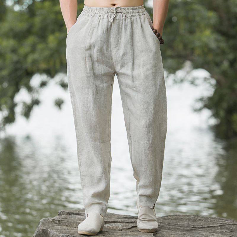 Pure Linen Casual Pants Men'S Loose Plus Size Hallen Pants Summer Ultra-Thin Retro Chinese Style Men'S Pants - Image 2