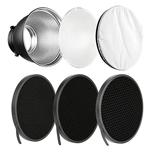 Soonpho 7" Standard Reflector Diffuser Lamp Shade Dish with 10° /30°/ 50° Degree Honeycomb Grid White Soft Cloth for Bowens Mount Studio Strobe Flash Light Speedlite - Image 1