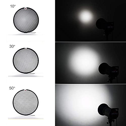 Soonpho 7" Standard Reflector Diffuser Lamp Shade Dish with 10° /30°/ 50° Degree Honeycomb Grid White Soft Cloth for Bowens Mount Studio Strobe Flash Light Speedlite - Image 4