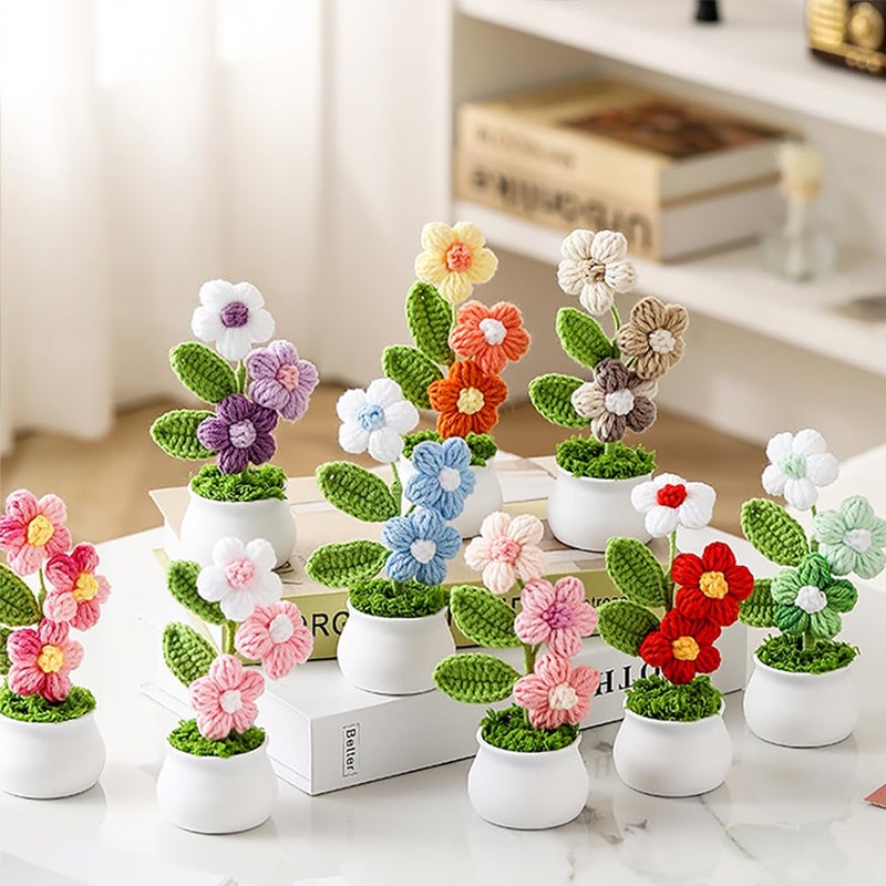 Blync Knitting Crochet Puff Flowers Potted Plants, Gradient Colorful Flowers for Friends, Family and Lover, Handmade Flowers for Home Office Decoration, Car Decoration, Valentine's Gift. (GPink) - Image 5