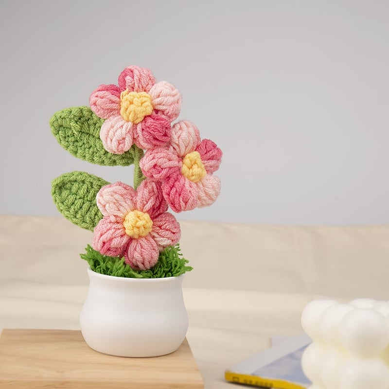 Blync Knitting Crochet Puff Flowers Potted Plants, Gradient Colorful Flowers for Friends, Family and Lover, Handmade Flowers for Home Office Decoration, Car Decoration, Valentine's Gift. (GPink) - Image 2