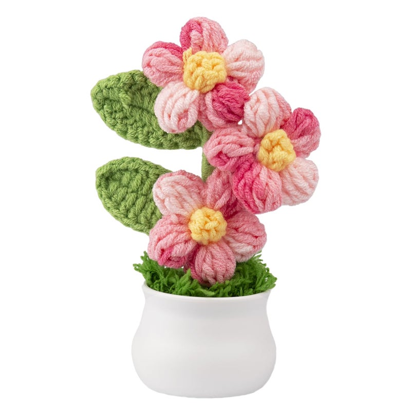 Blync Knitting Crochet Puff Flowers Potted Plants, Gradient Colorful Flowers for Friends, Family and Lover, Handmade Flowers for Home Office Decoration, Car Decoration, Valentine's Gift. (GPink) - Image 1