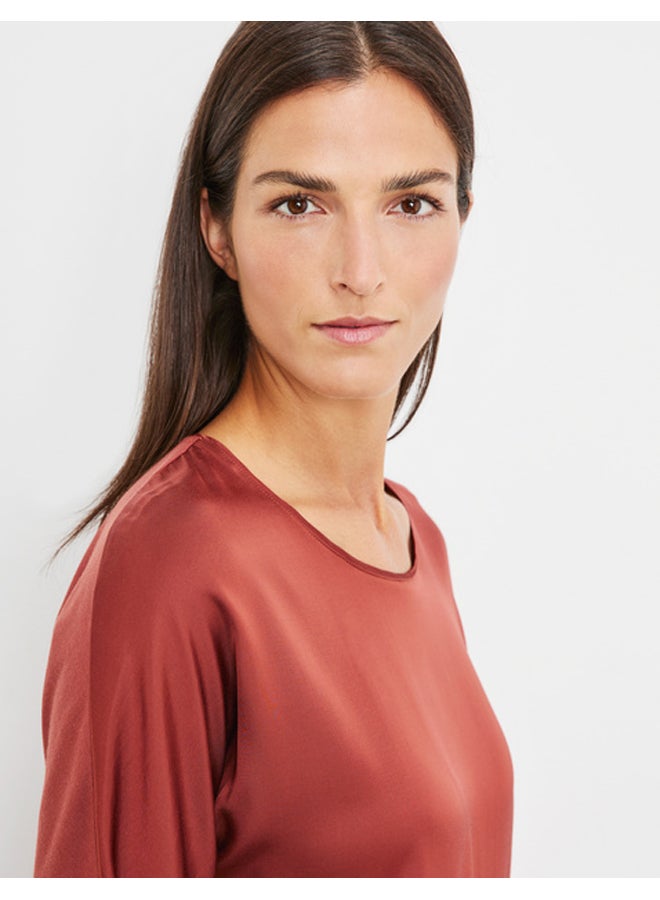 GERRY WEBER 3/4-sleeve top with a fabric panel and a subtle sheen  - Image 3