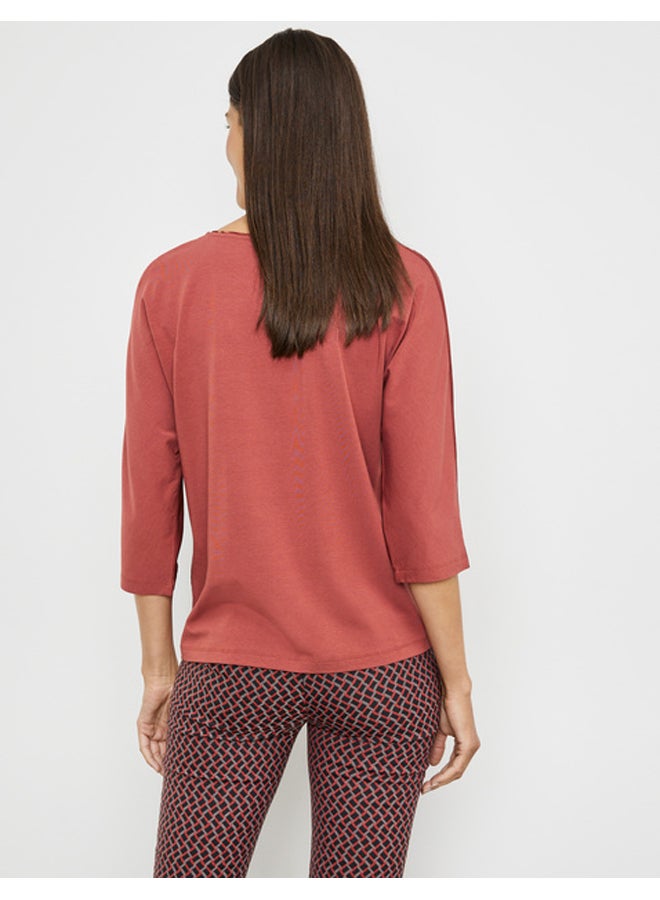 GERRY WEBER 3/4-sleeve top with a fabric panel and a subtle sheen  - Image 4