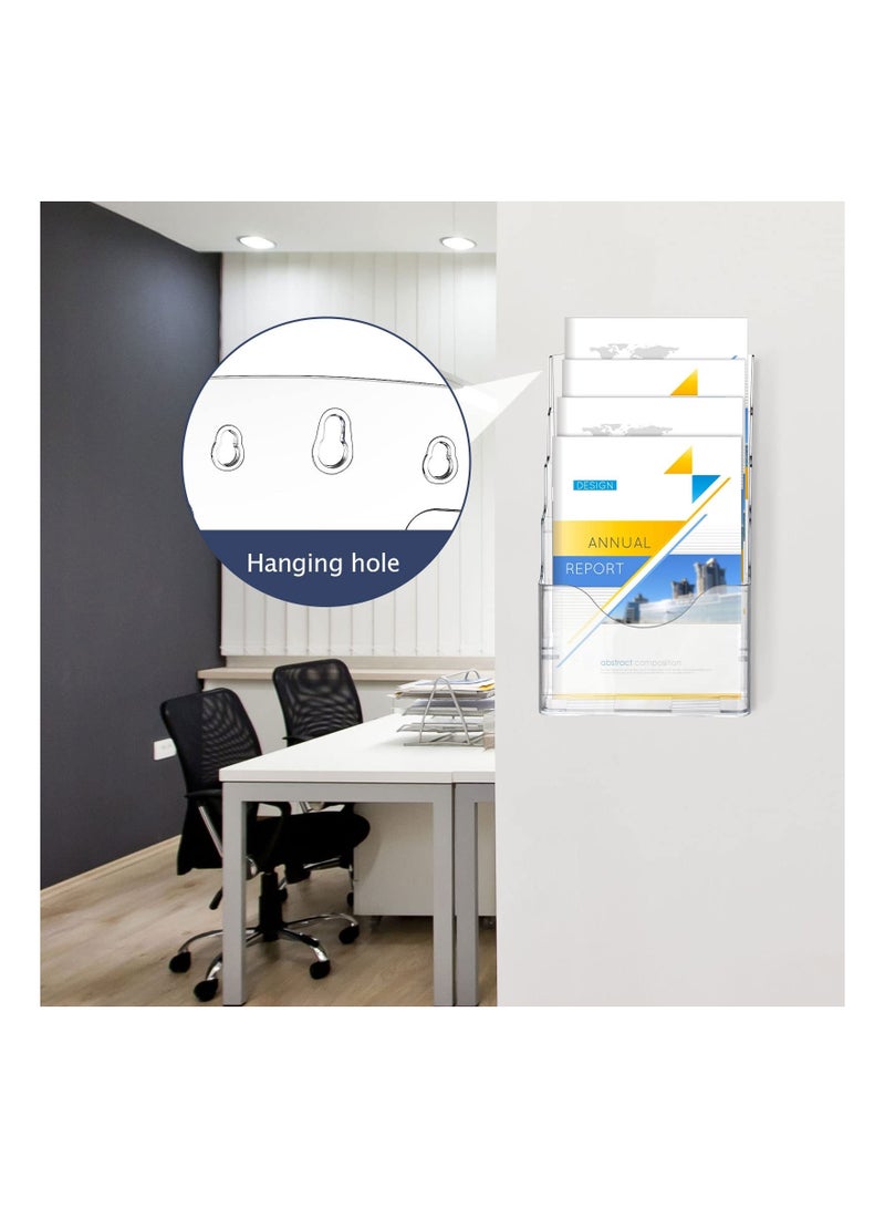 حامل كتيبات أكريليك مكون من قطعتين، حامل عرض من 4 طبقات، حامل كتيبات ومجلات شفاف، منظم للتركيب على الحائط أو سطح العمل (عرض 6.5 بوصة) - Image 5