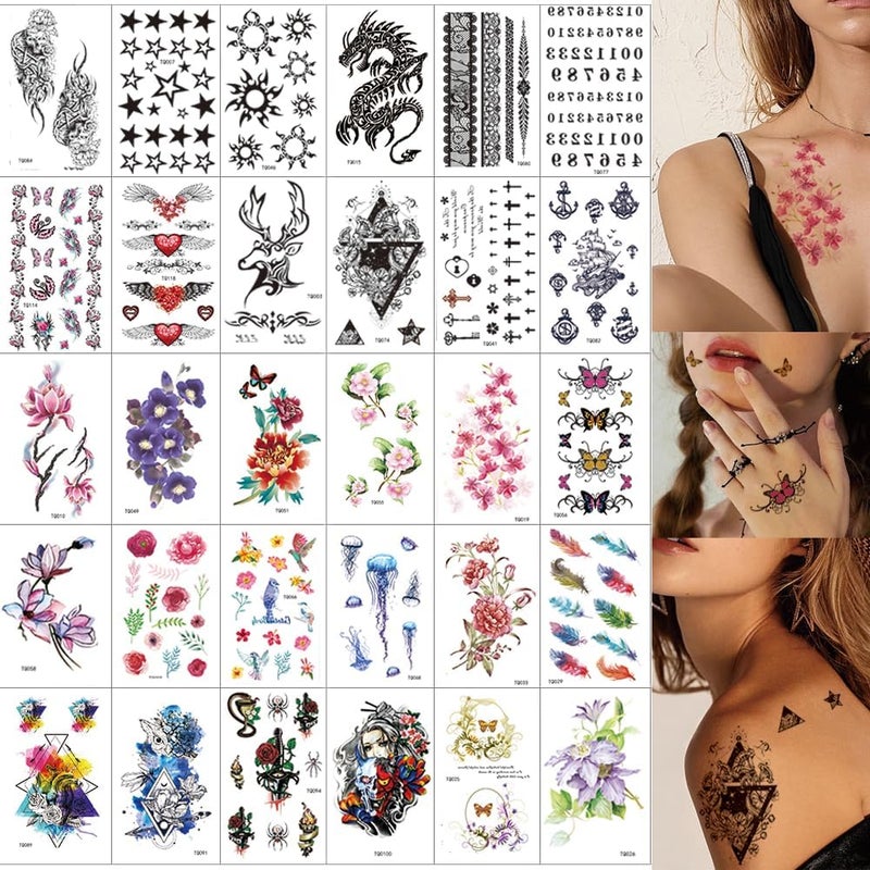XMASIR 30 Sheets 300 Styles Temporary Tattoos Sticker Butterfly Stickers Purple Violet Lavender Fake Tattoos Temporary For Girl Kids Hand Face Ankle Neck Tatoos Stickers