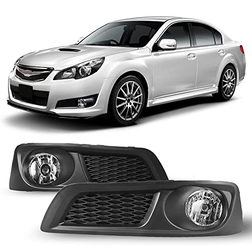 CPW OEM Fog Lights Assembly Fit For 2010 2011 2012 Subaru Legacy, Driver & Passenger Driving Projector Fog Lights Replacement w/Wiring Harness + Switch Kit (Black Housing Clear Lens) - Image 1