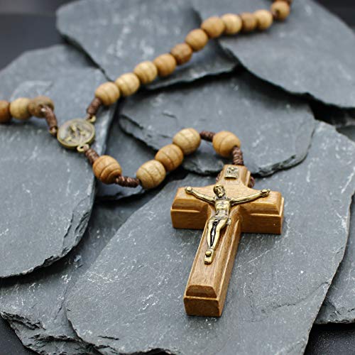 Alexander Castle Our Father Solid Wooden Rosary Beads (Handmade - Brazilian Walnut) with Madonna Medallion Junction - Comes in Velour Gift Pouch - Image 2