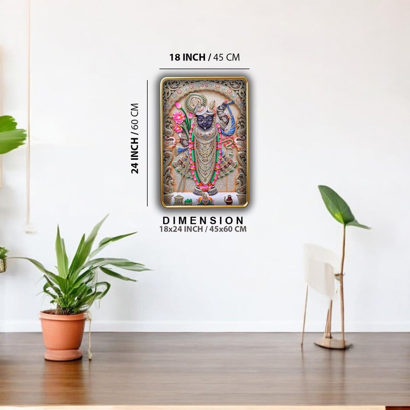 Dharvika Innovations Dharvika Innovations Shrinathji photo frame for wall decoration paintings for living room golden slim frame with sparkle coated lamination painting wall decoration 2407 1824 Inch Without Glass  - Image 2