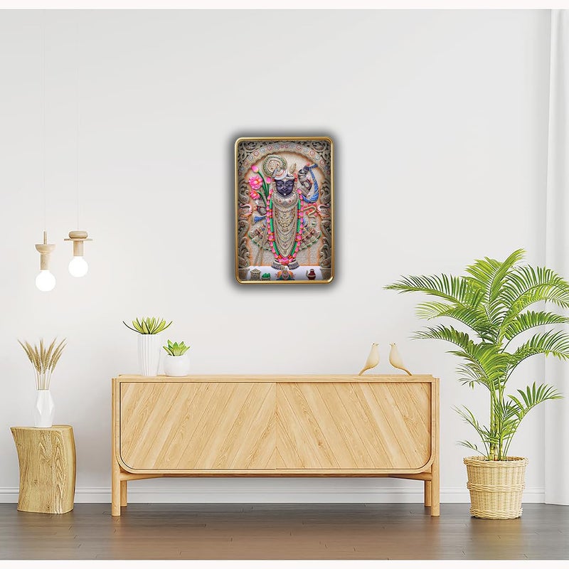 Dharvika Innovations Dharvika Innovations Shrinathji photo frame for wall decoration paintings for living room golden slim frame with sparkle coated lamination painting wall decoration 2407 1824 Inch Without Glass  - Image 3