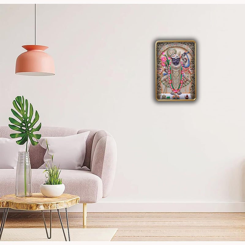Dharvika Innovations Dharvika Innovations Shrinathji photo frame for wall decoration paintings for living room golden slim frame with sparkle coated lamination painting wall decoration 2407 1824 Inch Without Glass  - Image 5