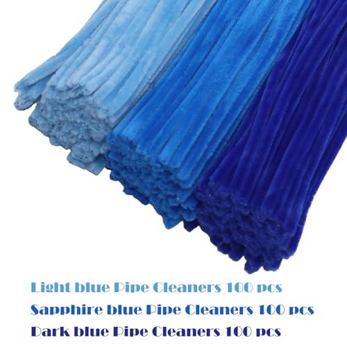 Swpohrat 300 Pieces Shades of Blue Pipe Cleaner Craft Set 3 Assorted ColorsThick Fuzzy Chenille Stem Pipe Cleaners for DIY Craft Flower Projects Holiday Decorations - Image 3