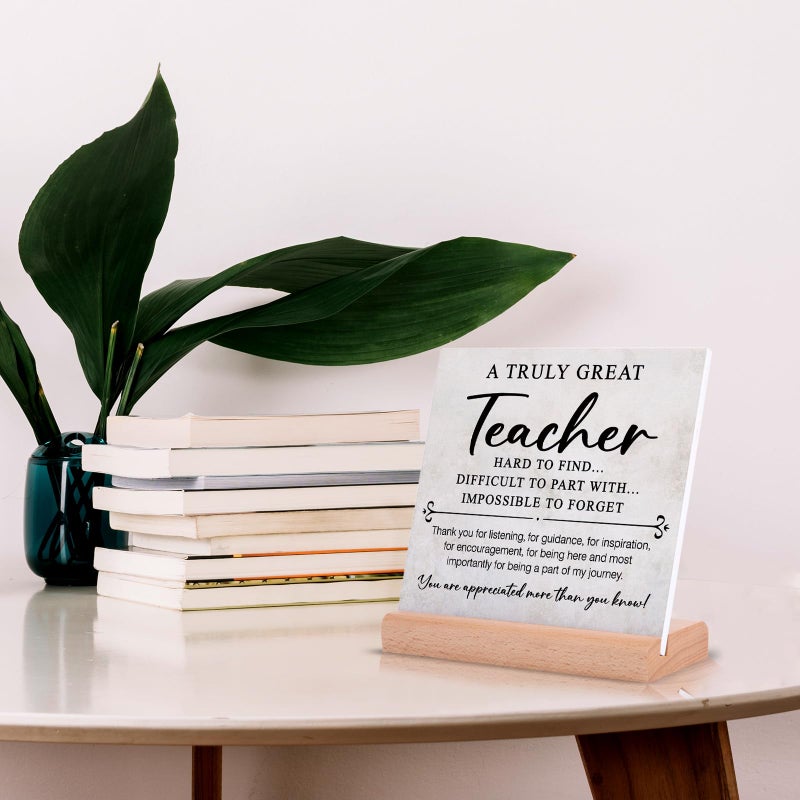 Afterprints Teacher Appreciation Gifts  Plaque Signs with Wooden Stand Office Desk Decor  Thank You Gifts for Teacher  Best Teacher Gifts from Students - Image 5