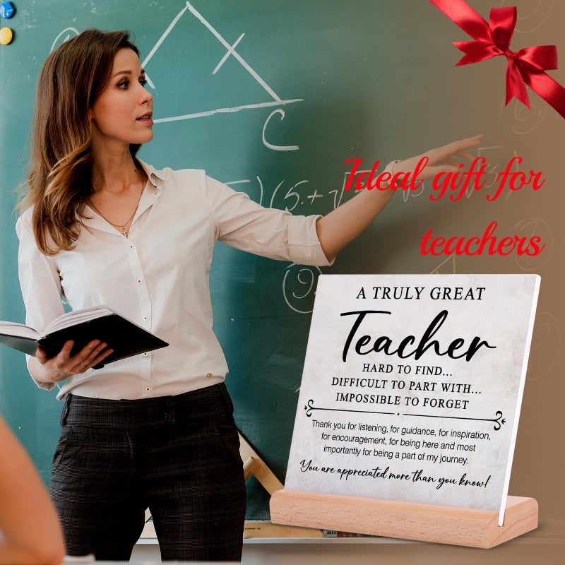 Afterprints Teacher Appreciation Gifts  Plaque Signs with Wooden Stand Office Desk Decor  Thank You Gifts for Teacher  Best Teacher Gifts from Students - Image 2