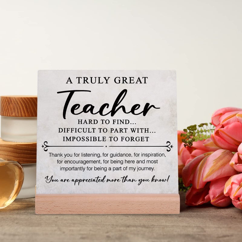 Afterprints Teacher Appreciation Gifts  Plaque Signs with Wooden Stand Office Desk Decor  Thank You Gifts for Teacher  Best Teacher Gifts from Students - Image 3