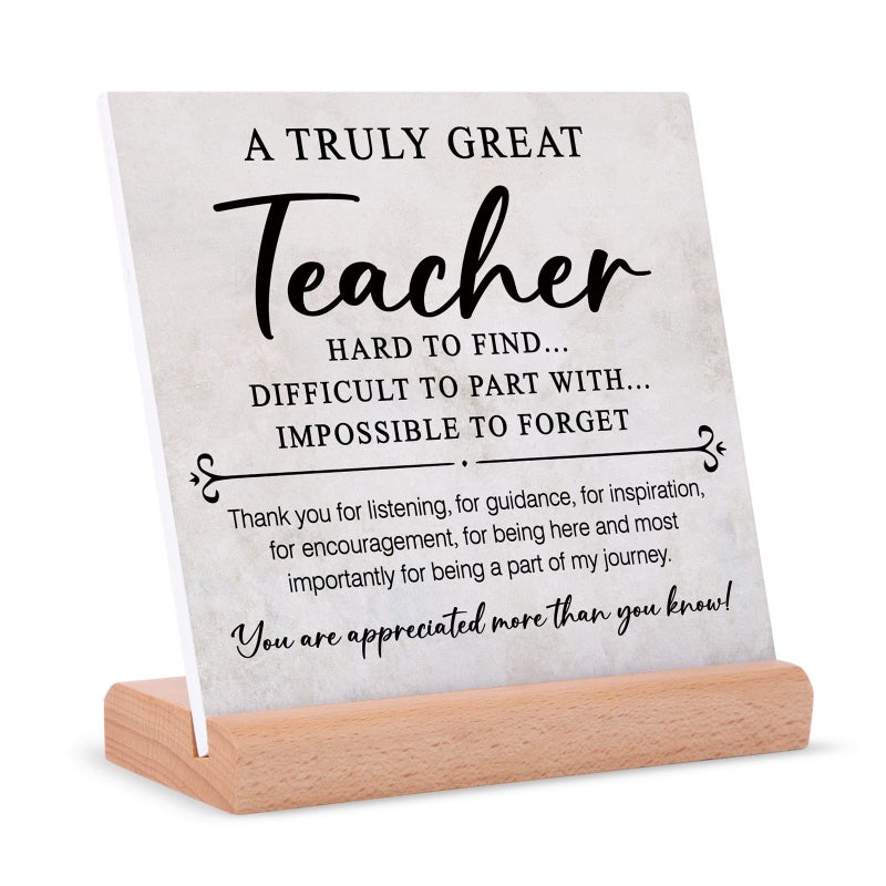 Afterprints Teacher Appreciation Gifts  Plaque Signs with Wooden Stand Office Desk Decor  Thank You Gifts for Teacher  Best Teacher Gifts from Students - Image 1