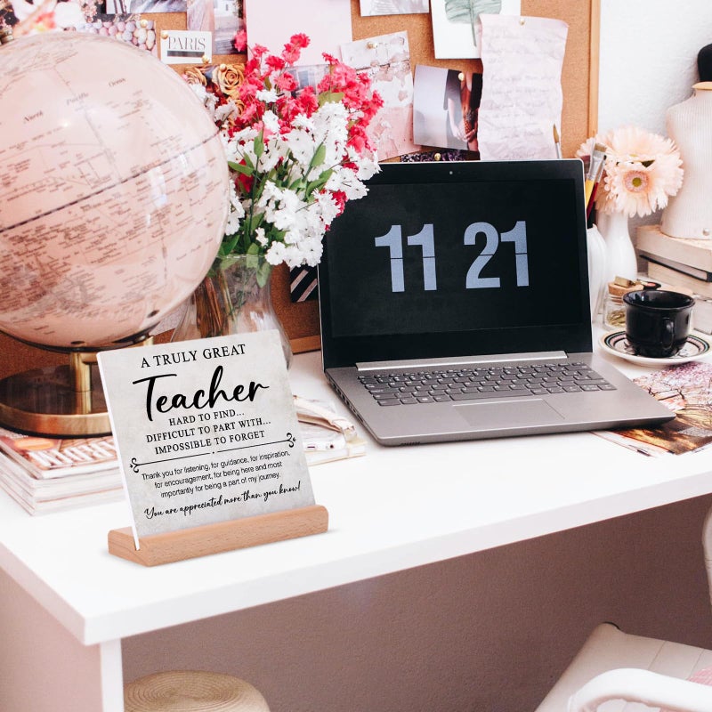 Afterprints Teacher Appreciation Gifts  Plaque Signs with Wooden Stand Office Desk Decor  Thank You Gifts for Teacher  Best Teacher Gifts from Students - Image 4