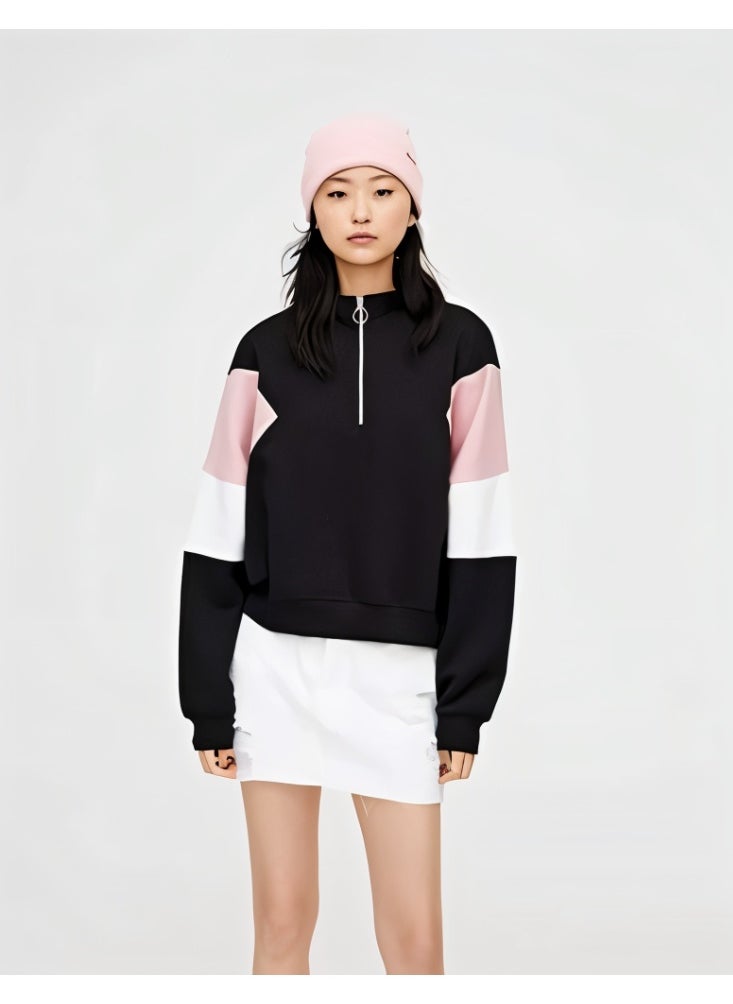 LOUD UNIVERSE Women’s Color Block Sweatshirt – Zip Neck, High Collar, Long Sleeve Pullover, Cotton-Blend Fleece, Casual Sporty Style  - Image 2