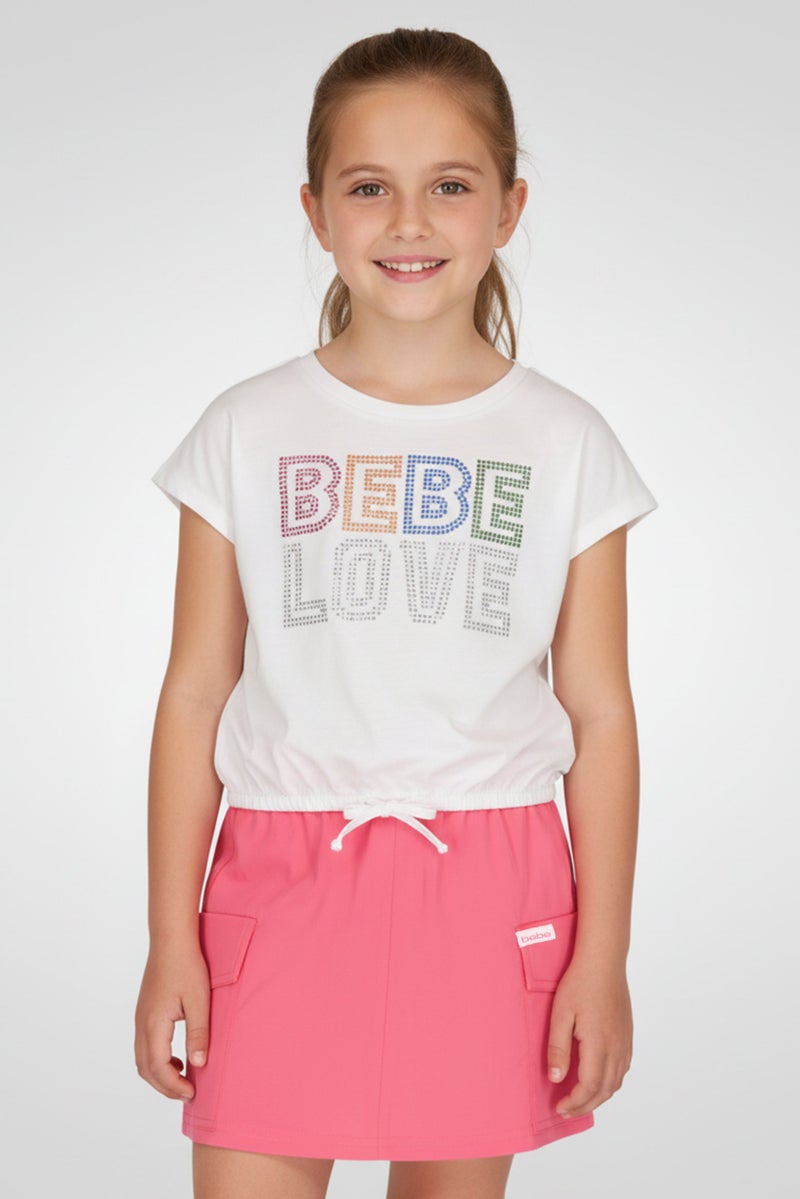 bebe Kids Girl 2 Pcs Brand Logo T-Shirt And Skirt Set, Multicolor - Image 1
