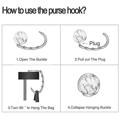 Bosketo Foldable Purse Hook Womens Bag Table Hanger Collection Desk Hooks for Purse (White+Black Marble Hook) - Image 4