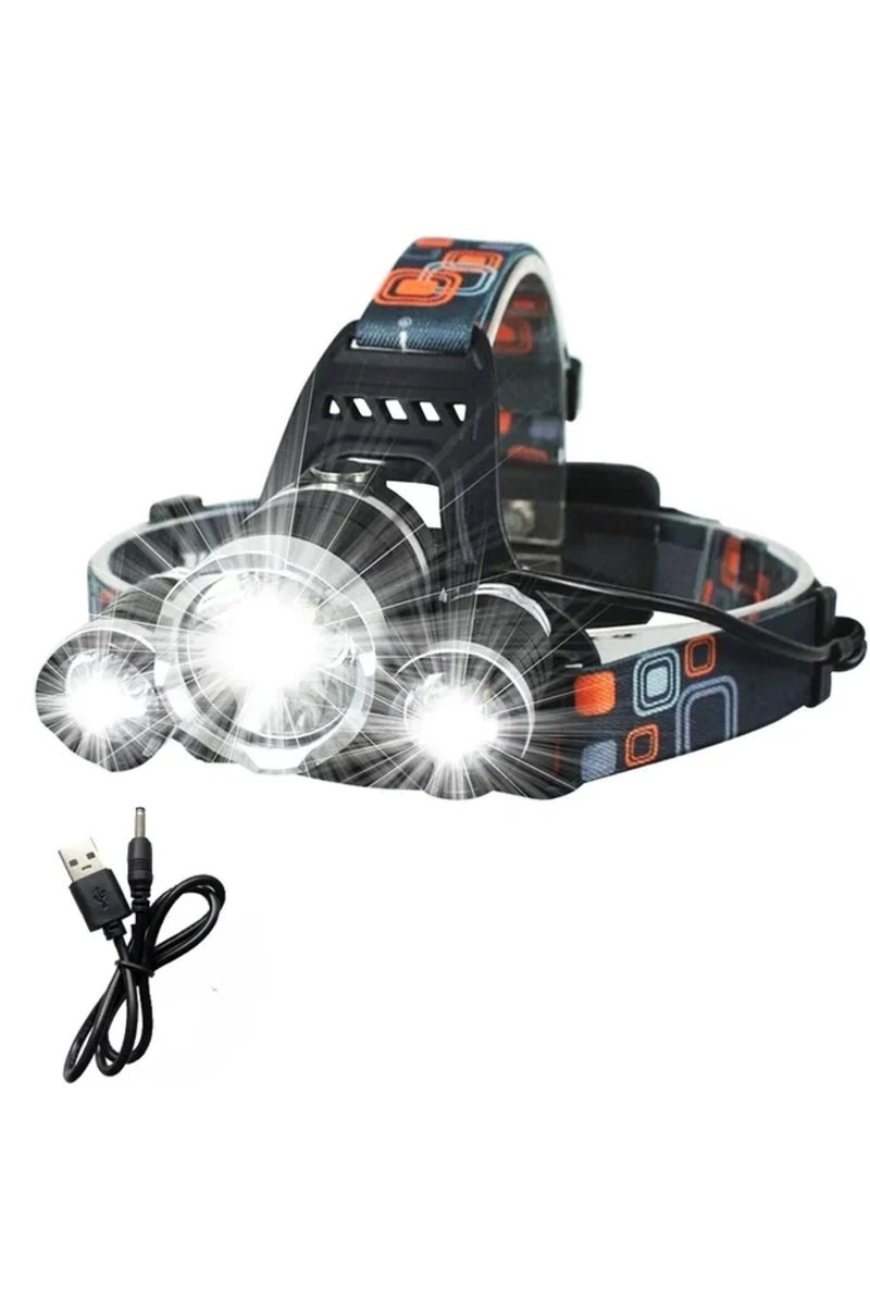 مصباح أمامي LED فائق السطوع بثلاثة رؤوس، يعمل ببطارية 18650 قابلة لإعادة الشحن، مناسب للصيد والأنشطة الخارجية.