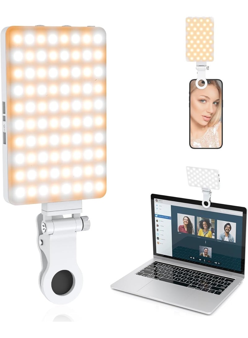 SOLARAE 80 LED Portable Selfie Light, 3 Light Modes 2000mAh Video Fill Light, with Front & Back Clip, for Phone, iPhone, Android, iPad, Laptop, for Makeup, Selfie, Vlog, Video Conference (White) - Image 1
