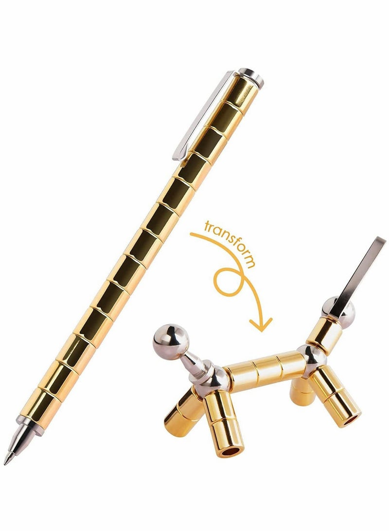 Magnetic Fidget Pen Set - Magnetic Metal Decompression Pen with Magnet Ballpoint, Stress Relief Writing Pen, Multifunctional Fidget Gadget Pen for Kids or Friends - Gold Color - Image 4