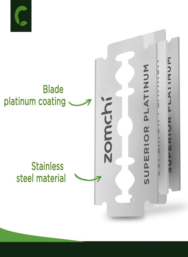 ZOMCHI Double Edge Razor Blades, 100 Counts Safety Razor Blades for Shaving, Platinum Stainless Steel Shaving Blades for Men and Women, Fits All Standard Double Edge Razors - Image 3