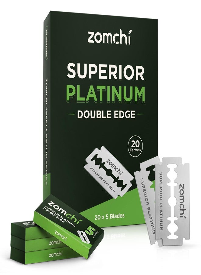 ZOMCHI Double Edge Razor Blades, 100 Counts Safety Razor Blades for Shaving, Platinum Stainless Steel Shaving Blades for Men and Women, Fits All Standard Double Edge Razors - Image 1