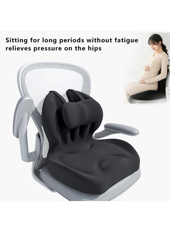 والالا وسادة مقعد مريحة من الإسفنج الذكي (Memory Foam) مع دعم قطني قابل للتعديل، وسادة كبيرة لكرسي المكتب مخصصة للجلوس لفترات طويلة، وسادة دعم للظهر السفلي (ارتفاع متوسط) بغطاء قطني، مناسبة لكرسي المكتب ومقعد السيارة والمكتب المنزلي - لون أسود - Image 3