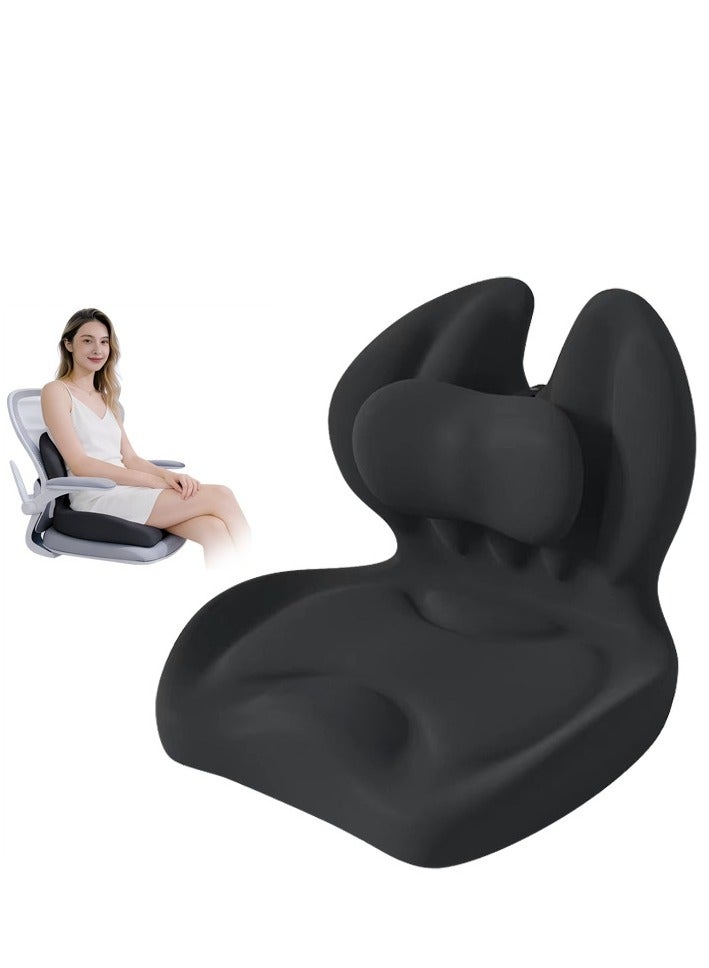 والالا وسادة مقعد مريحة من الإسفنج الذكي (Memory Foam) مع دعم قطني قابل للتعديل، وسادة كبيرة لكرسي المكتب مخصصة للجلوس لفترات طويلة، وسادة دعم للظهر السفلي (ارتفاع متوسط) بغطاء قطني، مناسبة لكرسي المكتب ومقعد السيارة والمكتب المنزلي - لون أسود - Image 1
