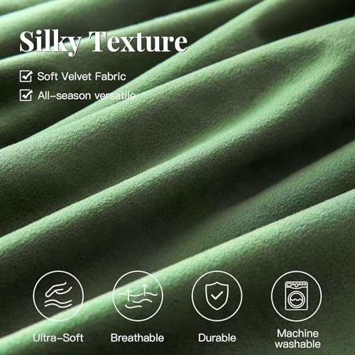 MUSSEL King Size Comforter Set Olive Green 3 Pieces,Luxury Velvet Striped Bedding Comforter Sets,Elegant Lightweight Neutral Soft Fluffy King Comforter Sets for Bedroom - Image 5