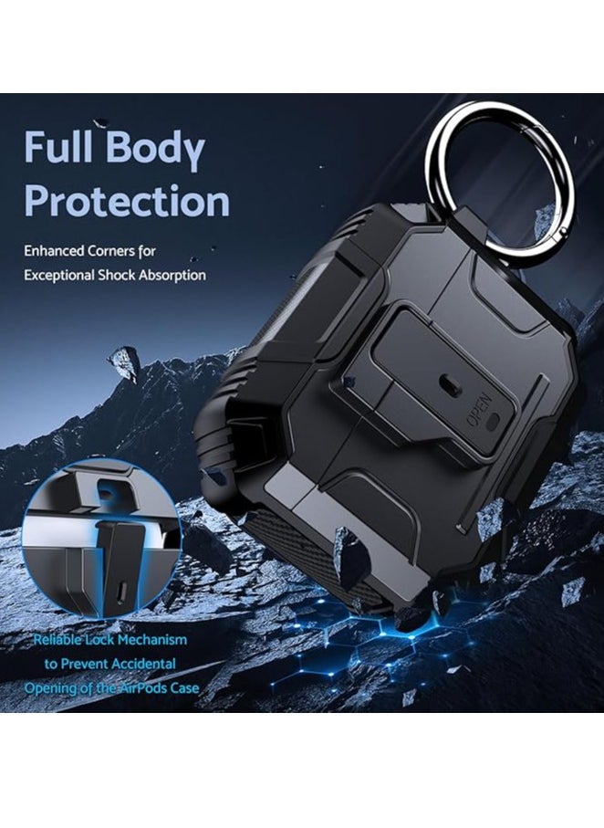 ماركة غير محددة - حافظة سماعة أذن Armor لسماعات Airpods 4 من الجيل NC، حافظة صلبة عسكرية لحماية الجسم بالكامل من الصدمات، تدعم الشحن اللاسلكي مع سلسلة مفاتيح، غطاء مغناطيسي، إضاءة LED أمامية، أسود - Image 1